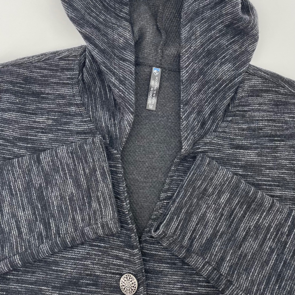 Kuhl Women's Charcoal Gray Space Dye Wool Blend Button Front Hooded Sweater Med